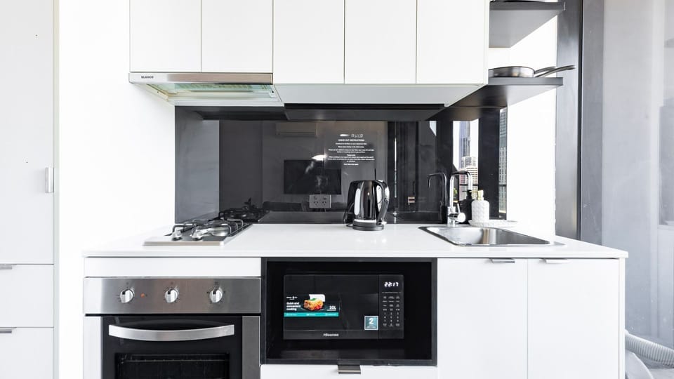 Equipped kitchen with stainless steel appliances