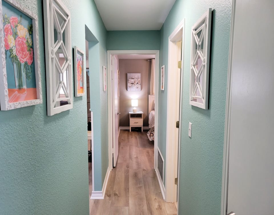 Hallway off of the living room leading to the two king bedrooms and bathrooms.