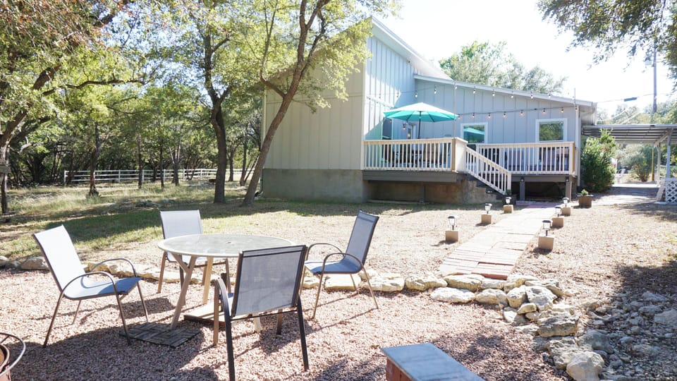 The backyard has room to roam.