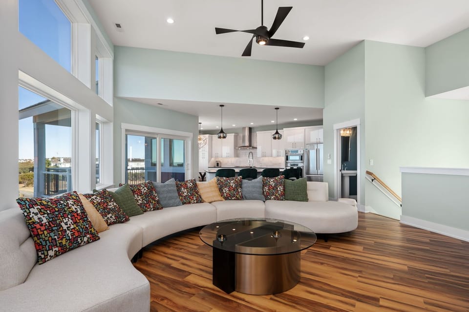 NH599: Nags Head 599 | TL Living Area - Deck Access, Panoramic View of the Sound