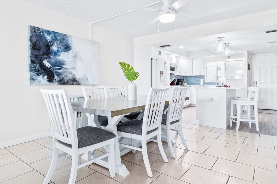 Elegant dining space with a modern coastal feel perfect for gathering