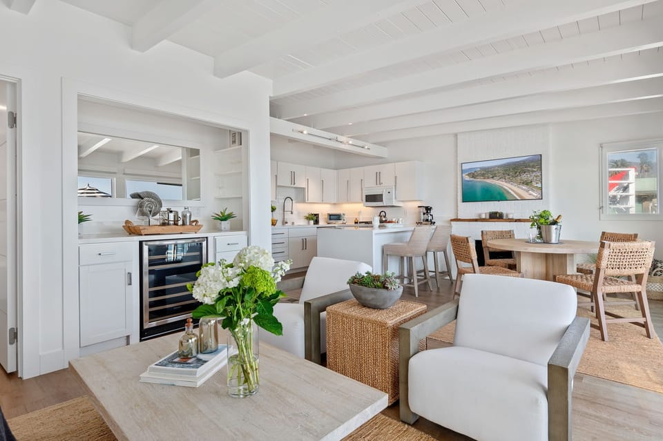 Upper: Open concept living and dining spaces