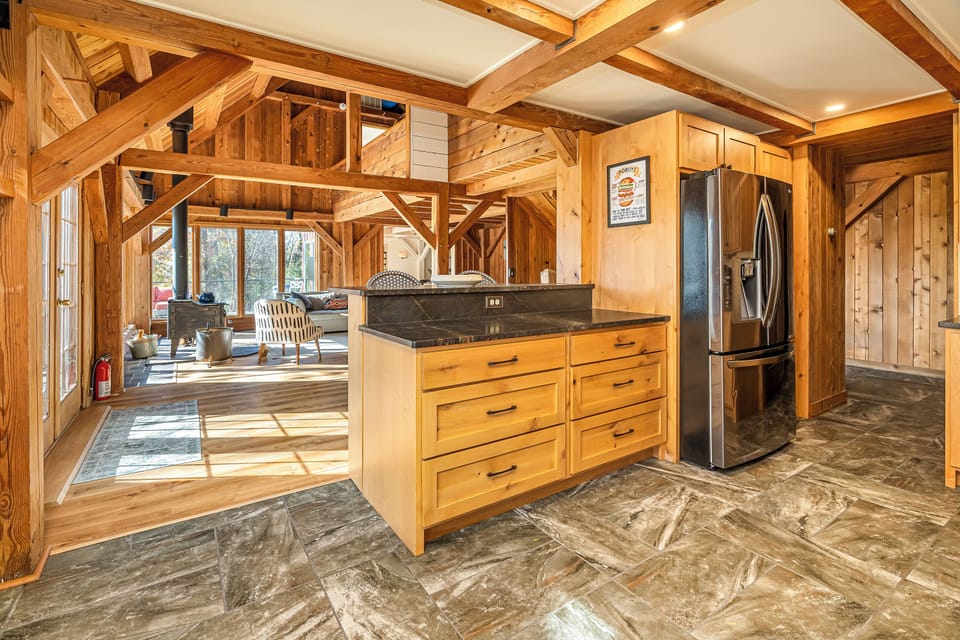 Kitchen opens to living room