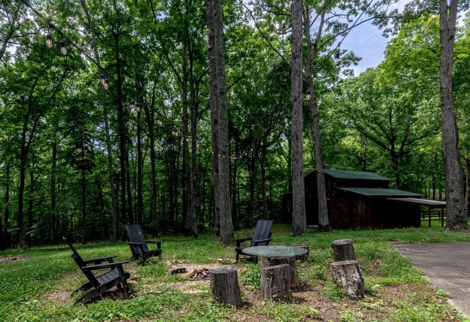 Chairs surrounding our custom fire pit; perfect for cool Tennessee evenings.