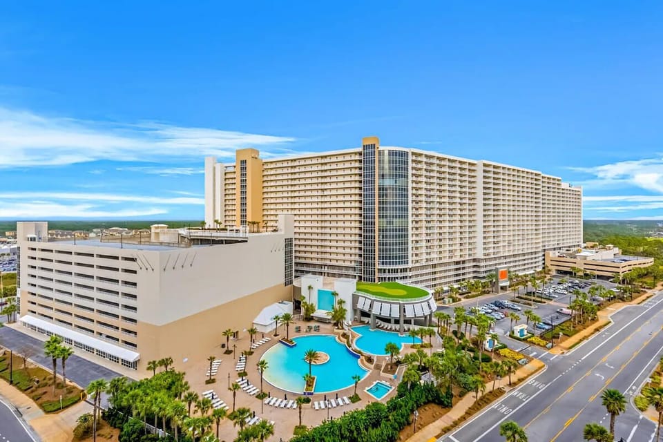Resort pools and golf green