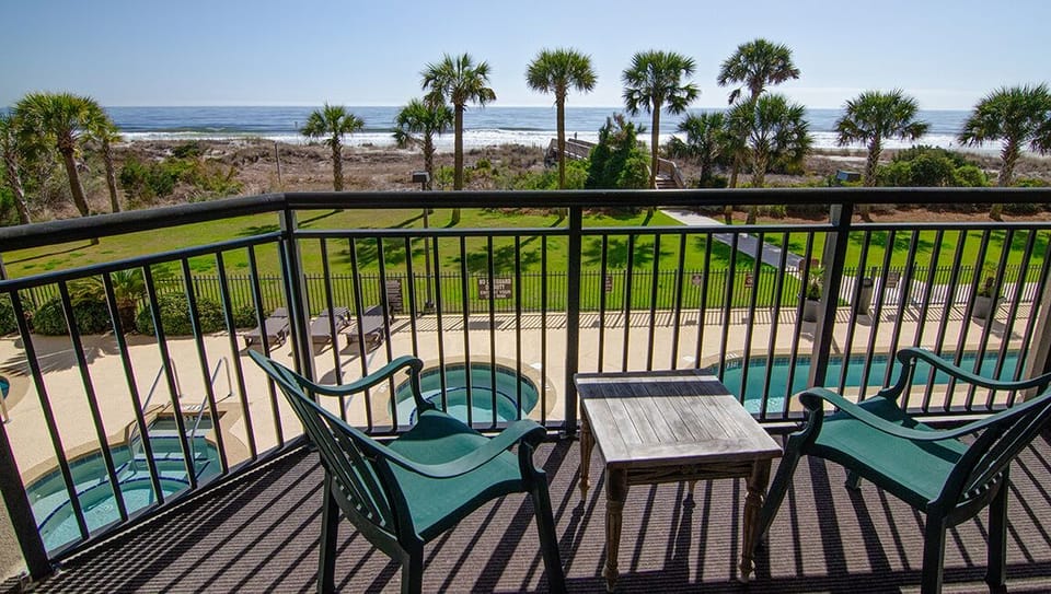 Pool and beach views from the balcony