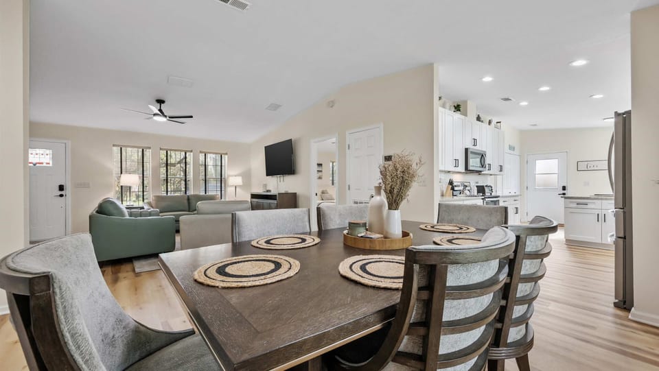 Gather for meals together at the dining table, with seating for 6