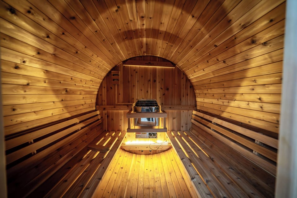 Interior view of the barrel sauna. So relaxing!