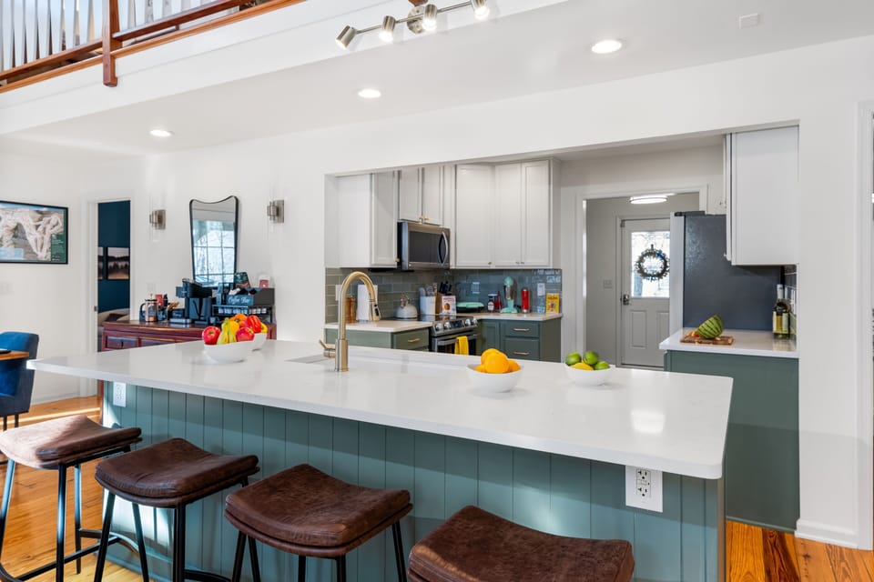 View of the kitchen from living room.