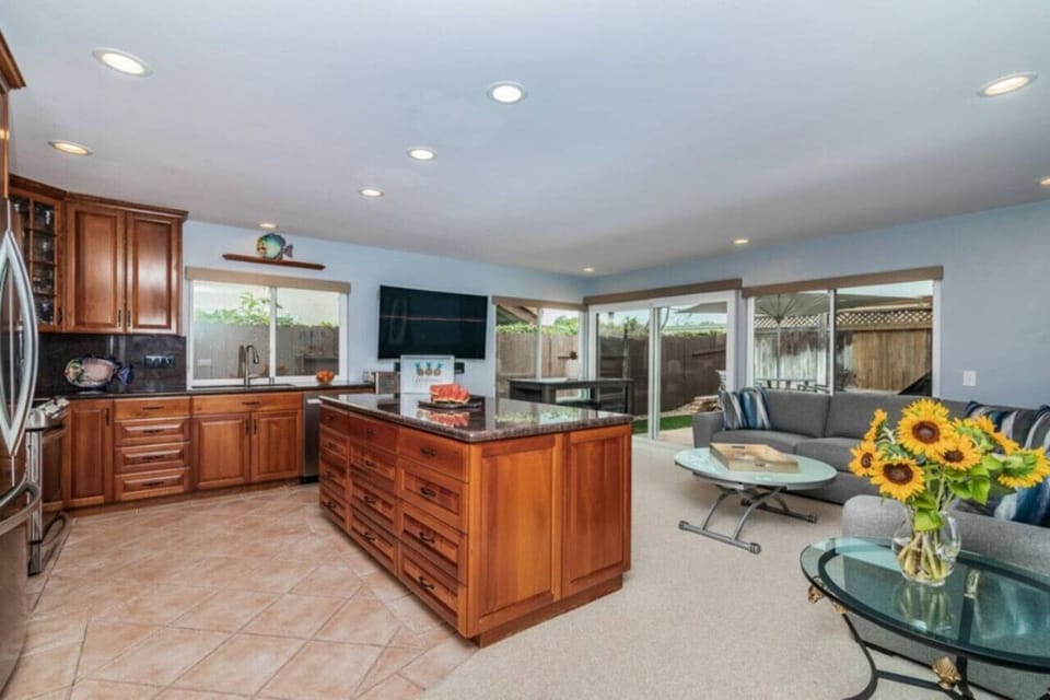 Spacious kitchen and living room area