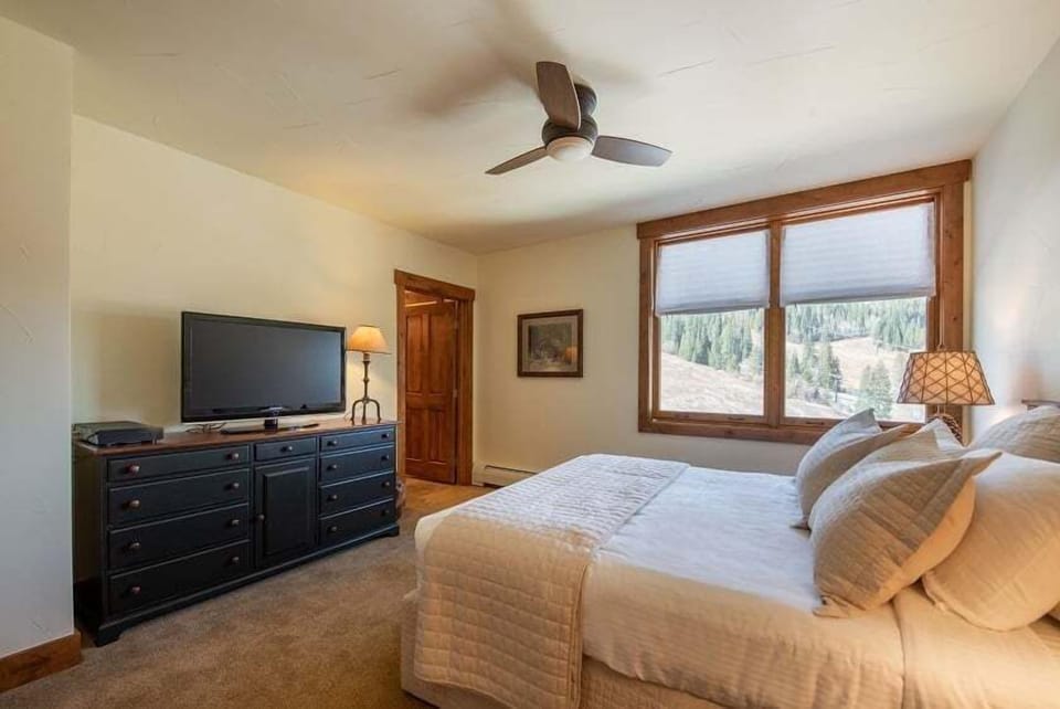 Screen, Indoors, TV, Ceiling Fan, Bed