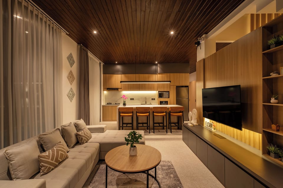 Deluxe Villa, 3 Bedrooms, Pool View | Living area | 55-inch Smart TV with digital channels, Netflix, streaming services