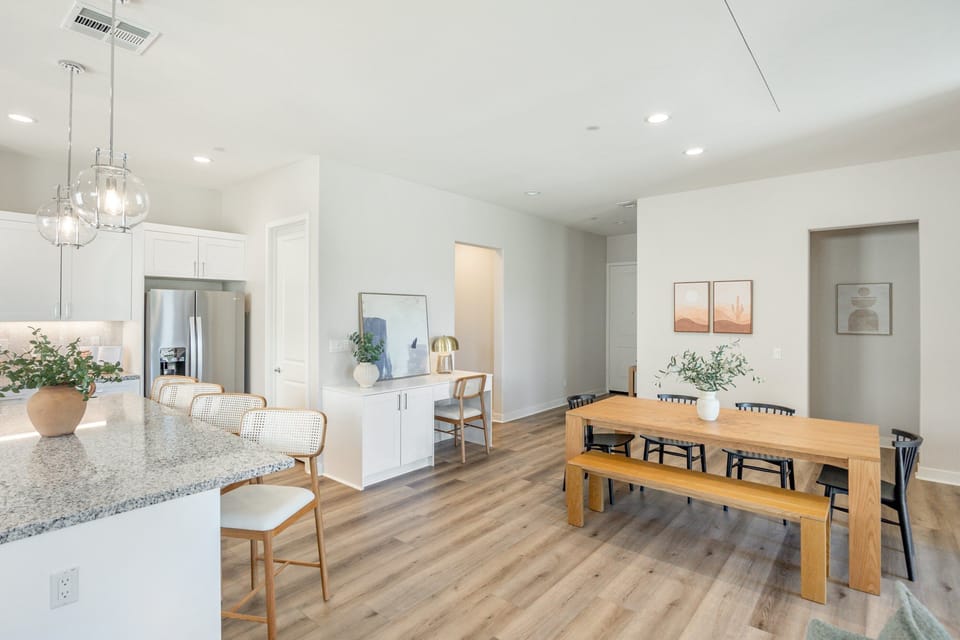 For remote workers, there is a conveniently placed desk for you to work with ease.