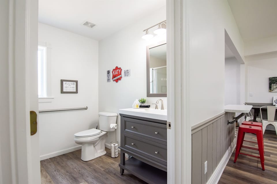 Modern bathroom with grab bars