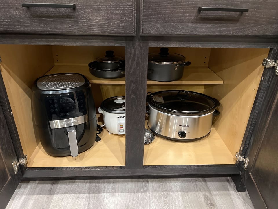 We have an air fryer, slow cooker, rice cooker, electric teakettle and other cooking tools and gadgets
