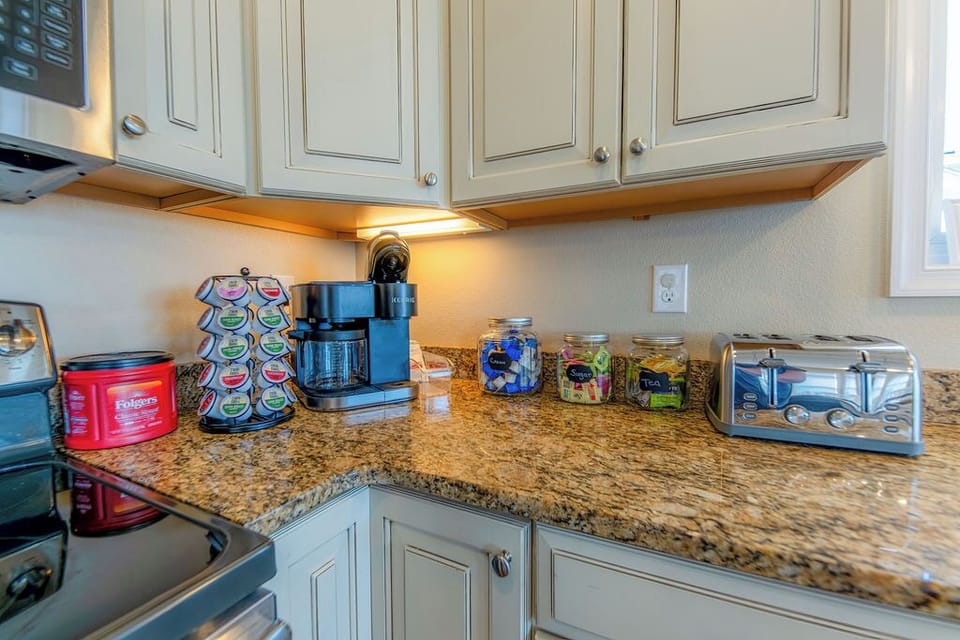 Coffee Bar w/ Drip & Keurig Coffee Maker & Assortment of Coffees, Teas, Hot Choc