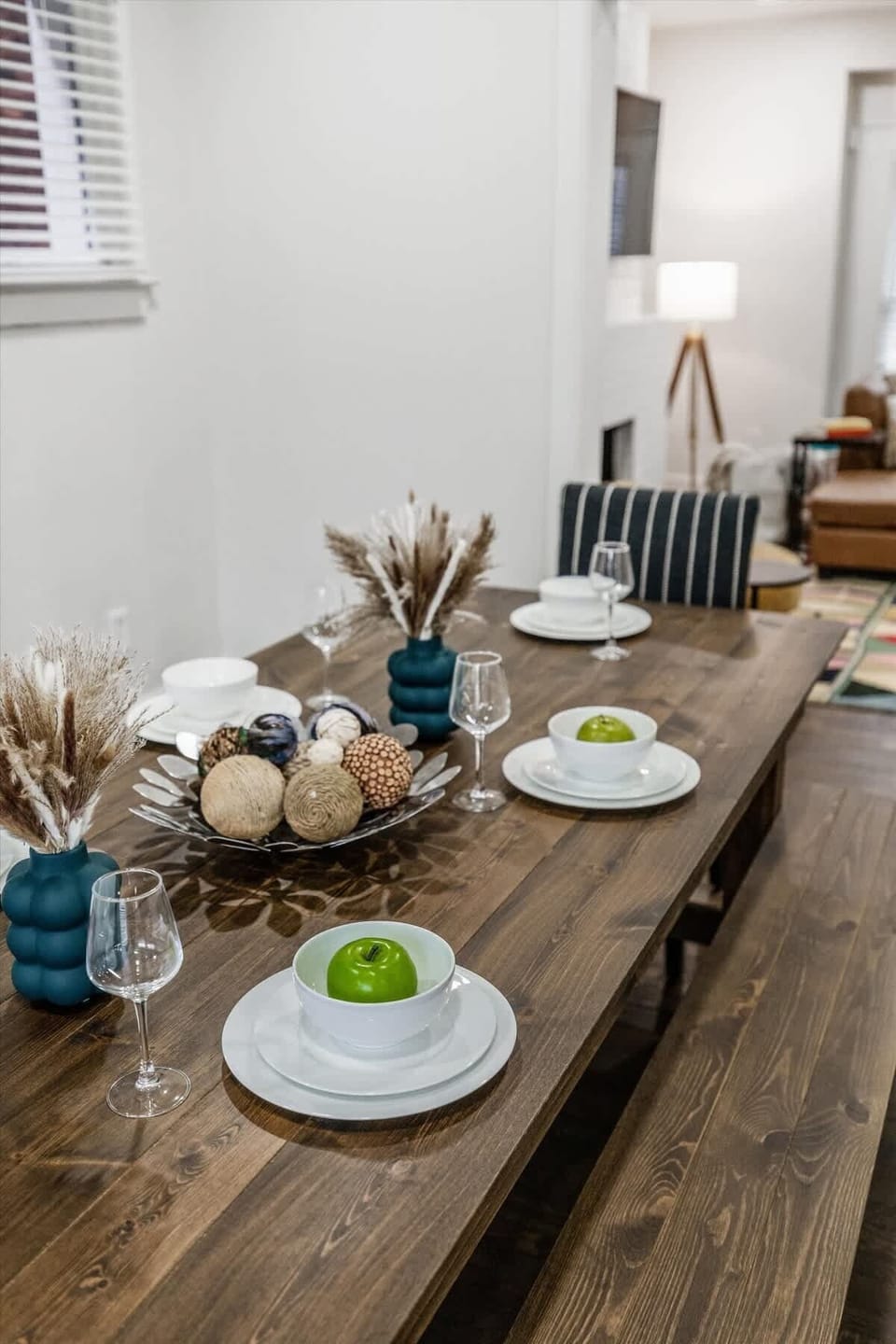 Beautifully set dining table for shared meals.