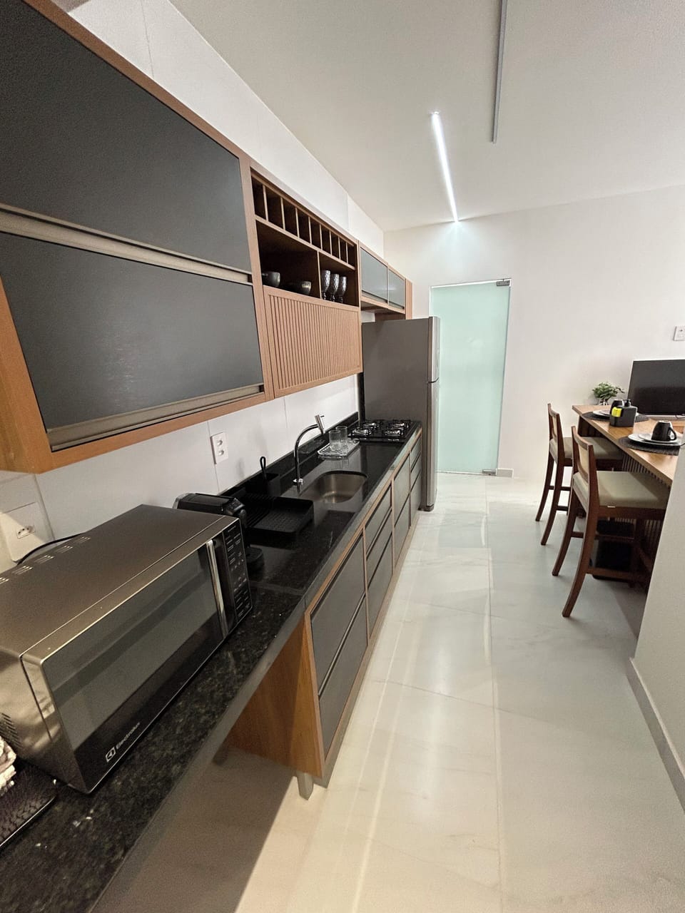 Apartment | Private kitchen | Fridge, microwave, stovetop, blender