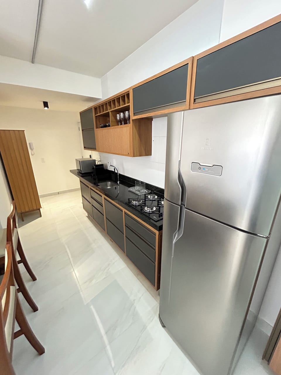 Apartment | Private kitchen | Fridge, microwave, stovetop, blender