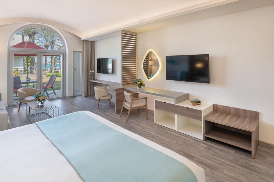Premium Garden Terrace Junior Suite with Dedicated Pool & Beach Access | Premium bedding, down comforters, memory foam beds, minibar