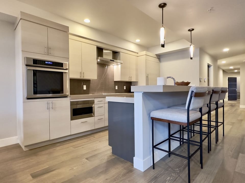 High End appliances and luxury bar seating