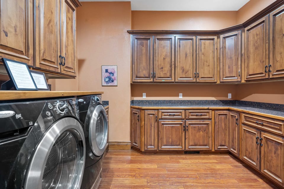 Private laundry is available for your stay, tucked away near the guest bath