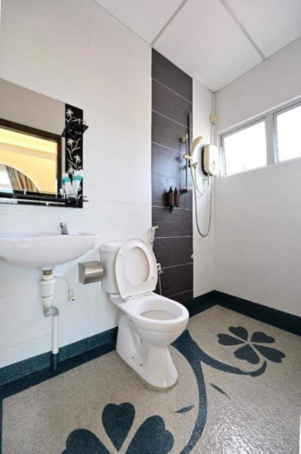 Combined shower/tub, free toiletries, hair dryer, bidet