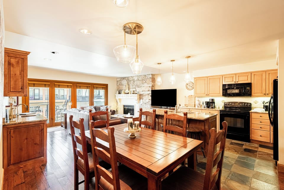 Dining area and center island with bar seating
