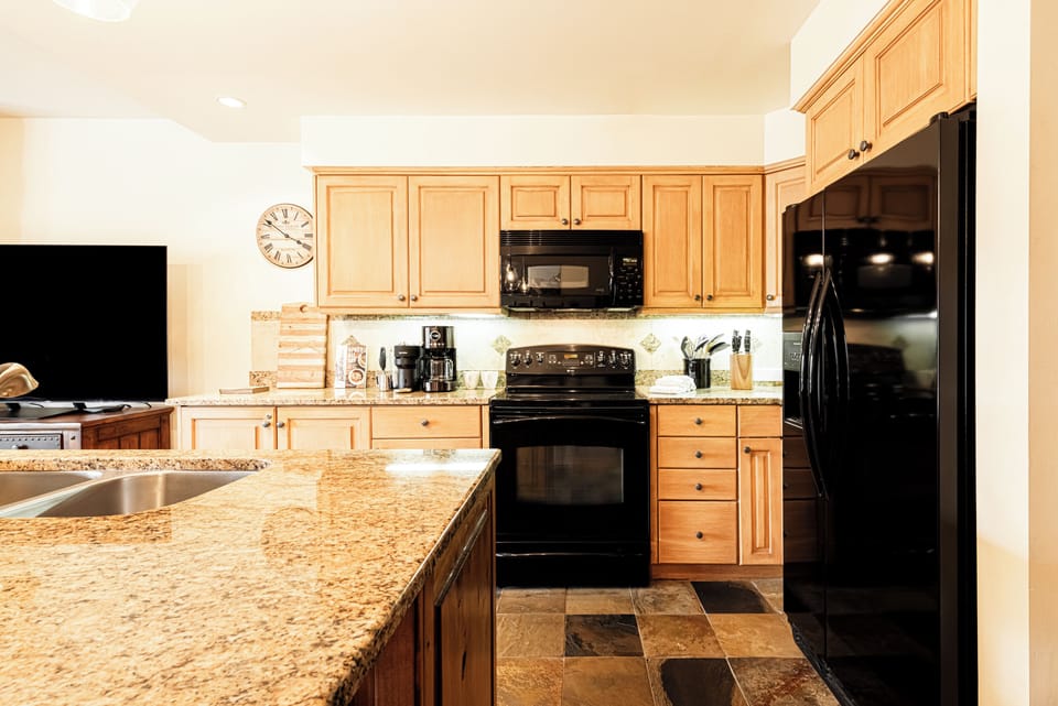 Granite counters and plenty of cabinets