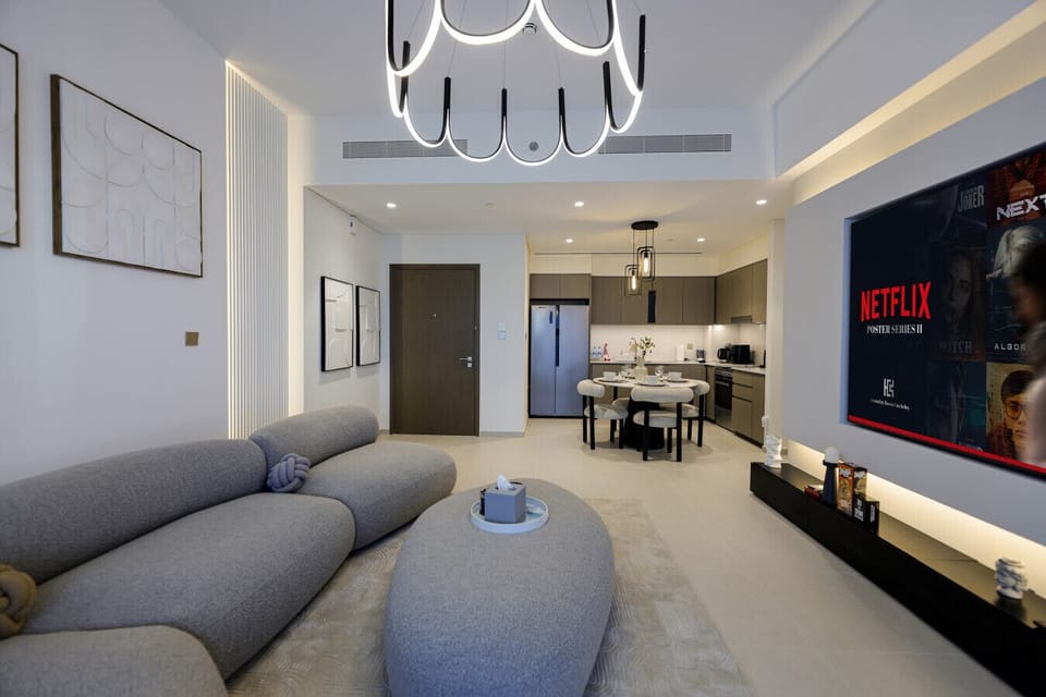 Spacious Lounge with Soft Sofa and Burj Khalifa Views