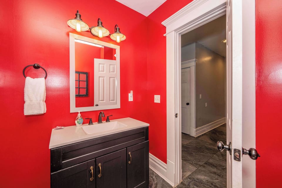 A convenient half bath is available on the first floor