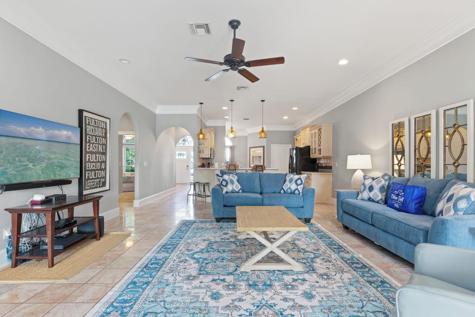 House, Multiple Beds, Pool Access, Pool View (165 Sugar Sand Lane) | Living area | 50-inch flat-screen TV with digital channels