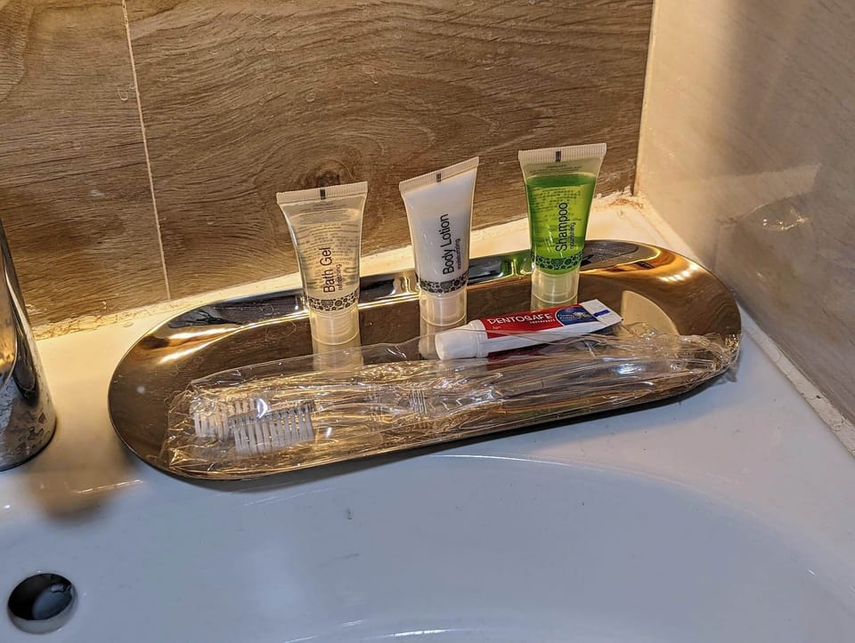 Free toiletries, slippers, towels, soap