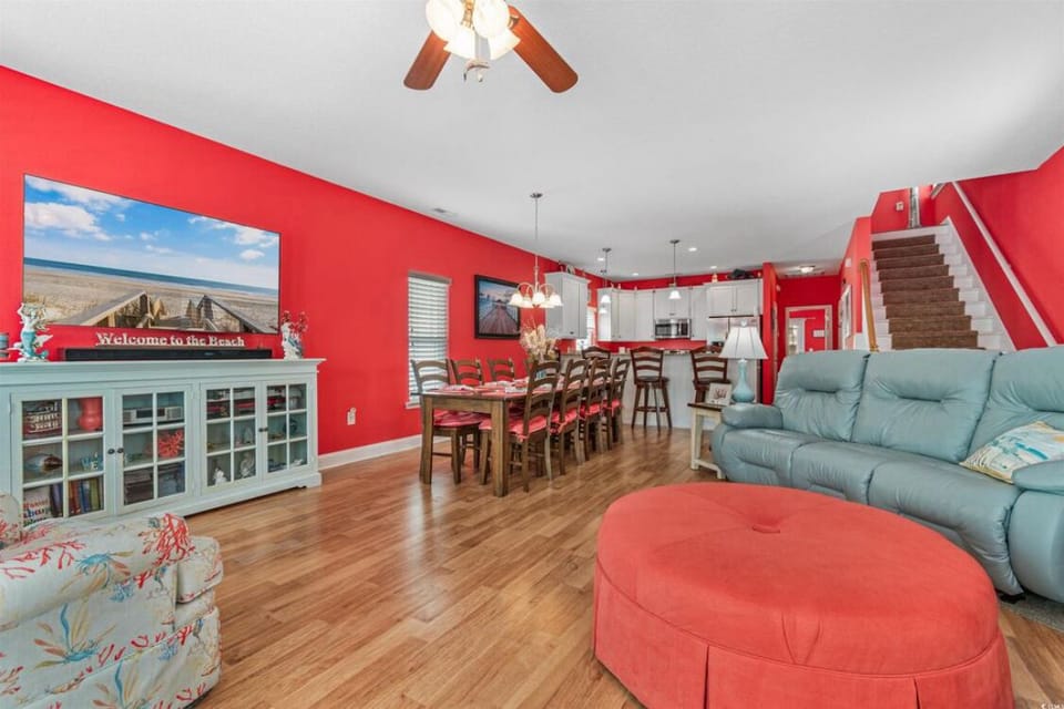 Open concept living with kitchen, dining and living room.