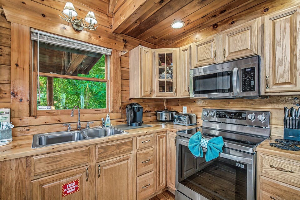 Fully stocked kitchen.