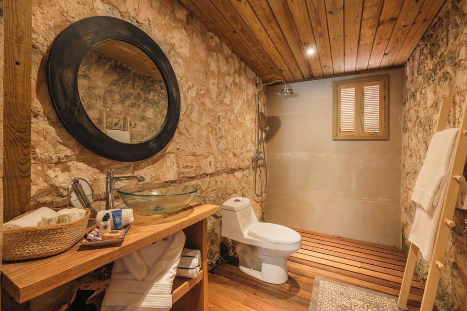 Deluxe King Room | Bathroom | Shower, hair dryer, towels, soap