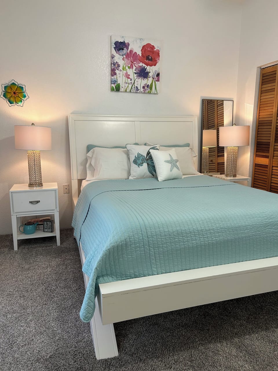 Queen bed with a fantastic mattress!  Closet 
