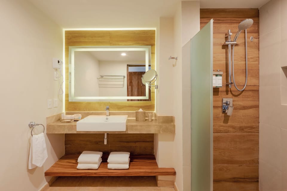 Shower, free toiletries, hair dryer, towels
