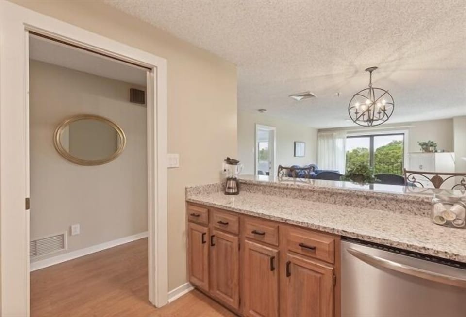 Open bar to the dining and living area.