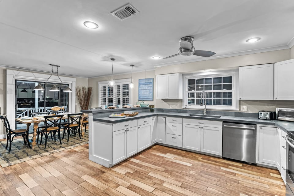 Thoughtfully designed open kitchen with great work space.