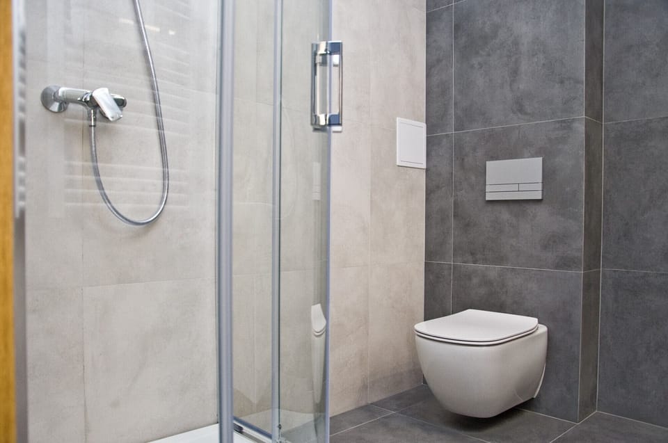 Shower, towels, soap, shampoo