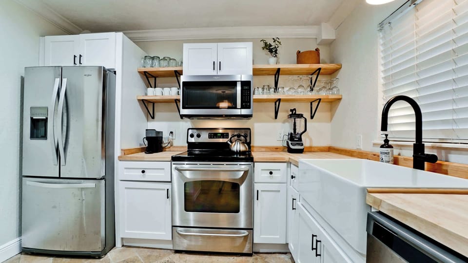 The kitchen is newly remodeled and is fully stocked!
