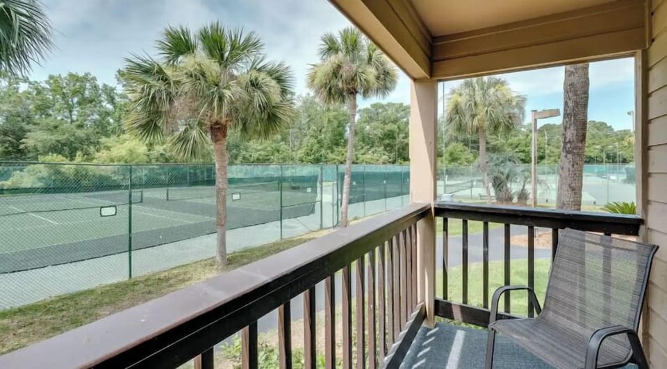 1st floor balcony view of the pickle ball courts