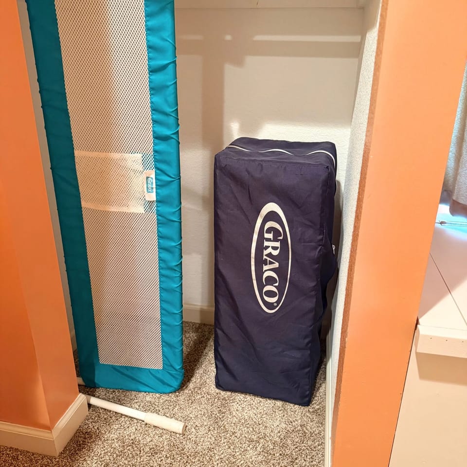 Bunk bed rail and Pack N Play available to use in any room.