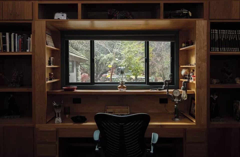 Find your perfect workspace in this cozy room.