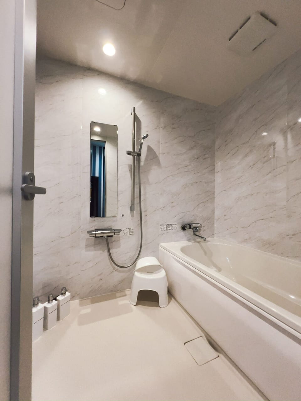 Separate tub and shower, hair dryer, bidet, towels