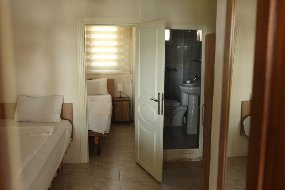 Shower, towels, soap, shampoo