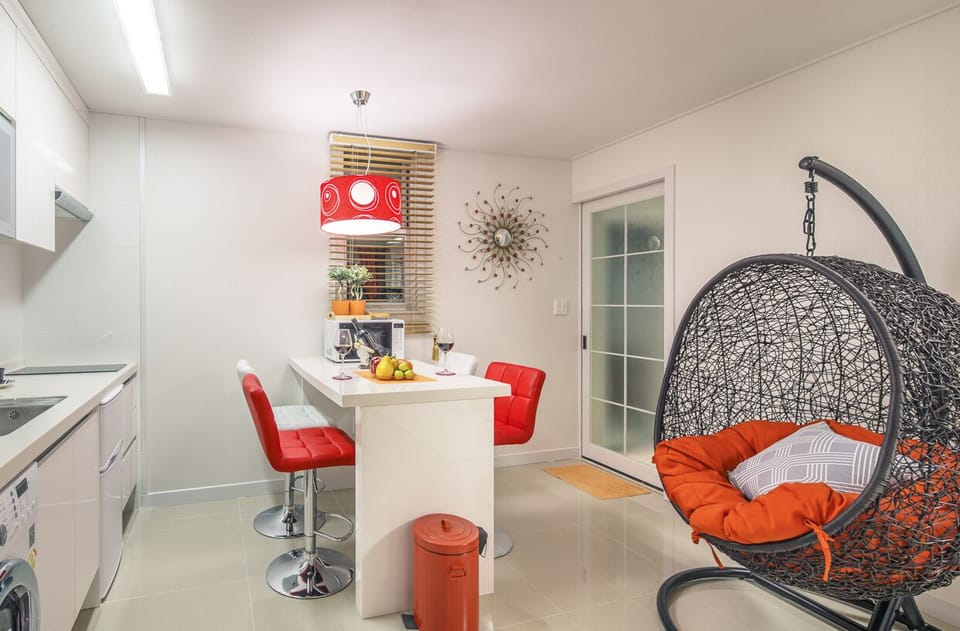 Double Room, 1 Double Bed (Orange, 1F) | Private kitchen | Fridge, microwave, stovetop, rice cooker