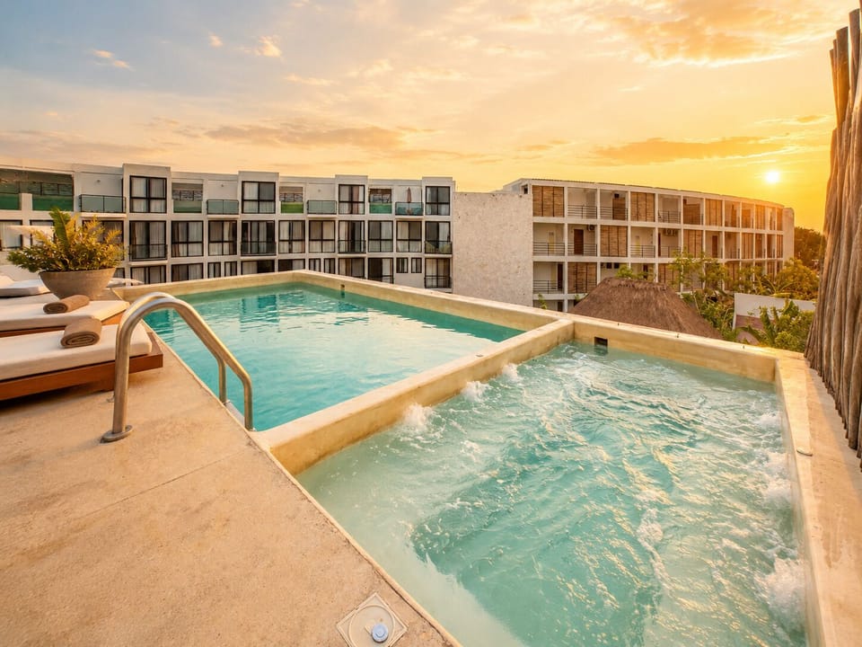 Rooftop pool and jacuzzi—the perfect place to unwind after exploring Tulum.