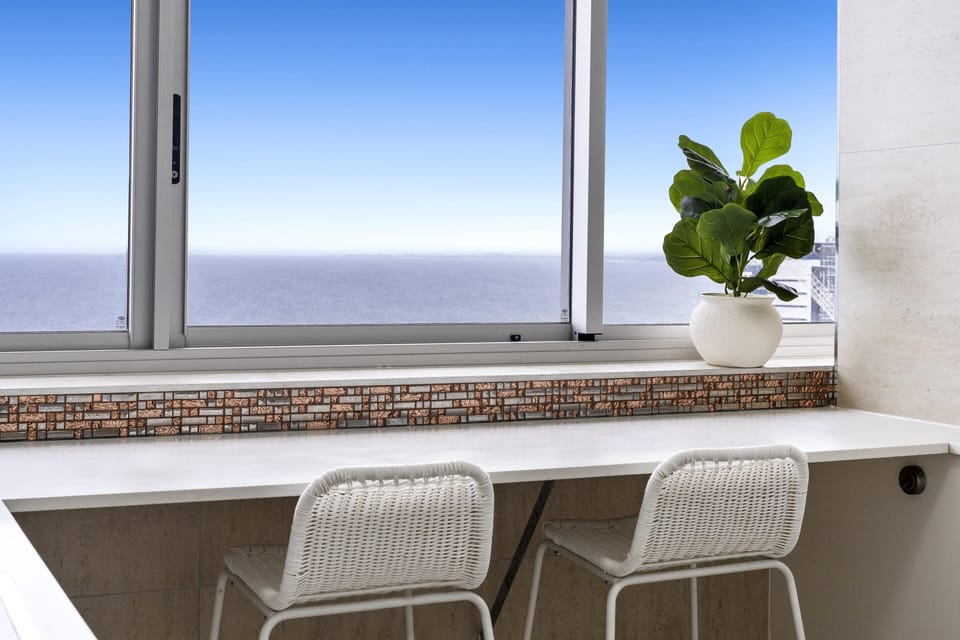 Fully equipped modern kitchen overlooking the ocean